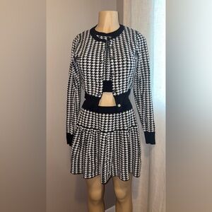 Black and White Houndstooth Knit Set